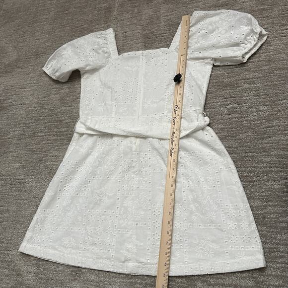 Ann Taylor Loft Dress Women 12 White Eyelet Lace Belted Puff Sleeve Resort Beach - Picture 14 of 15